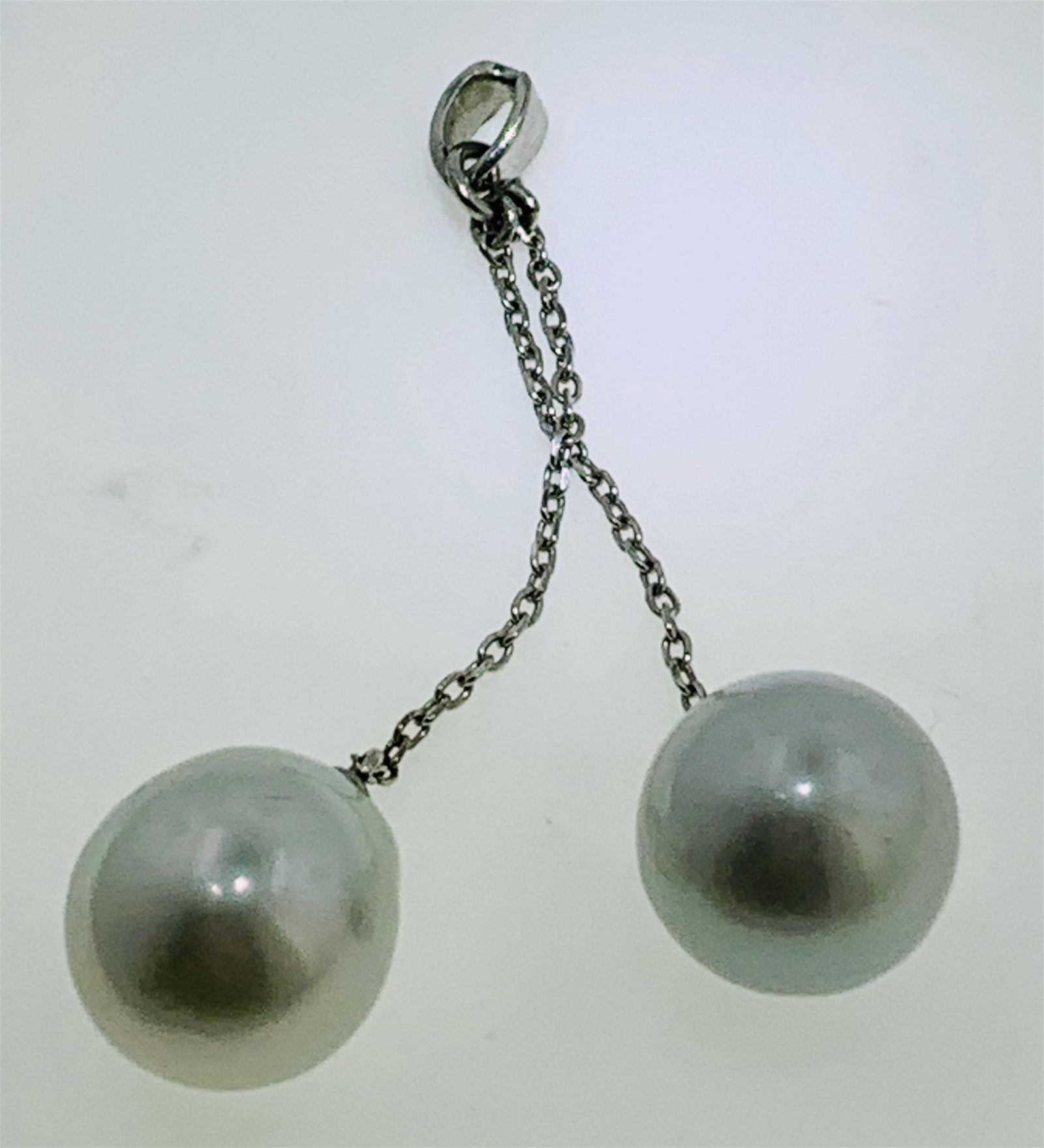 14KT WHITE GOLD DOUBLE PEARL DROP PENDANT (5.10 GRAMS) (1 of 3)