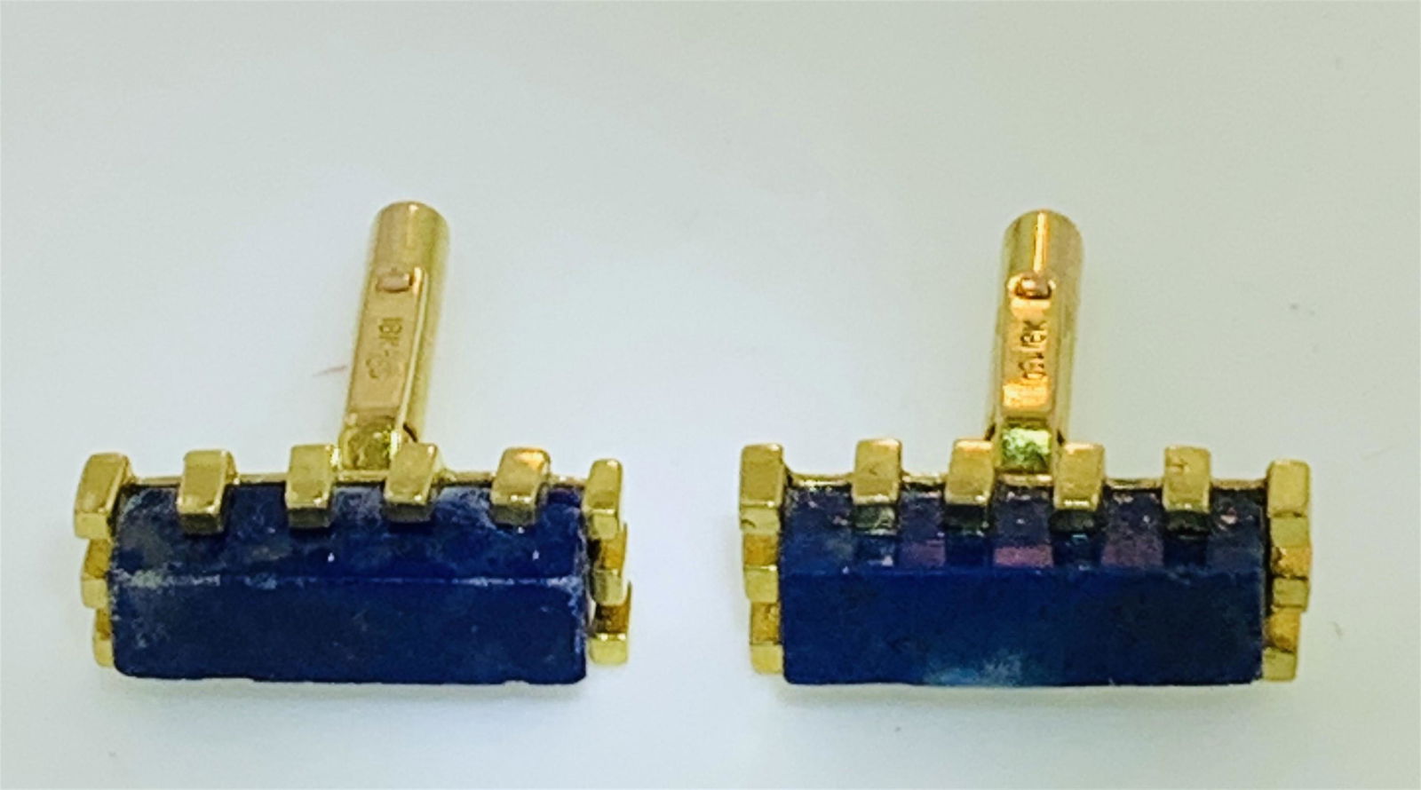 18KT GOLD & LAPIS CUFF LINKS (15.30 GRAMS) (1 of 6)