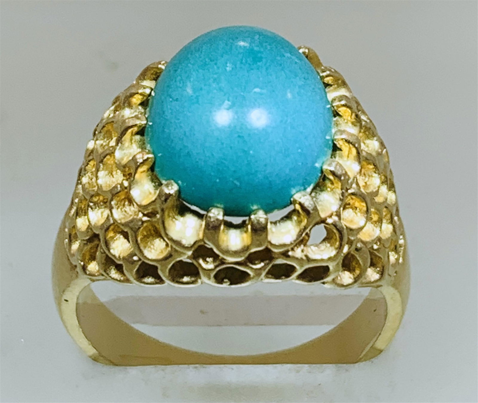 14KT GREEN TURQUOISE RING (SIZE 7.5) (6.45 GRAMS) (1 of 5)