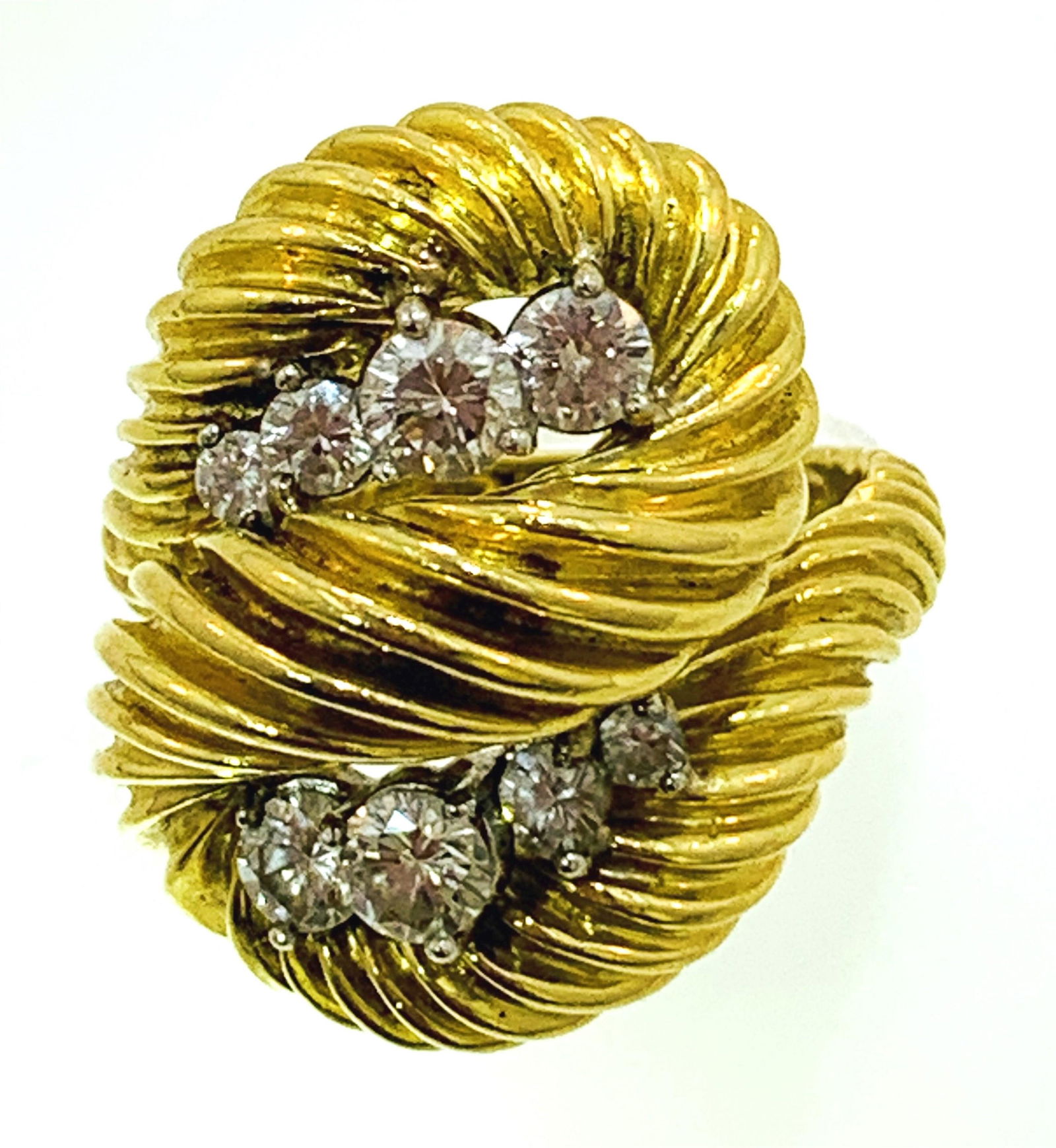 18KT GOLD DIAMOND BY-PASS SHRIMP STYLE RING (SIZE 7) (1 of 6)