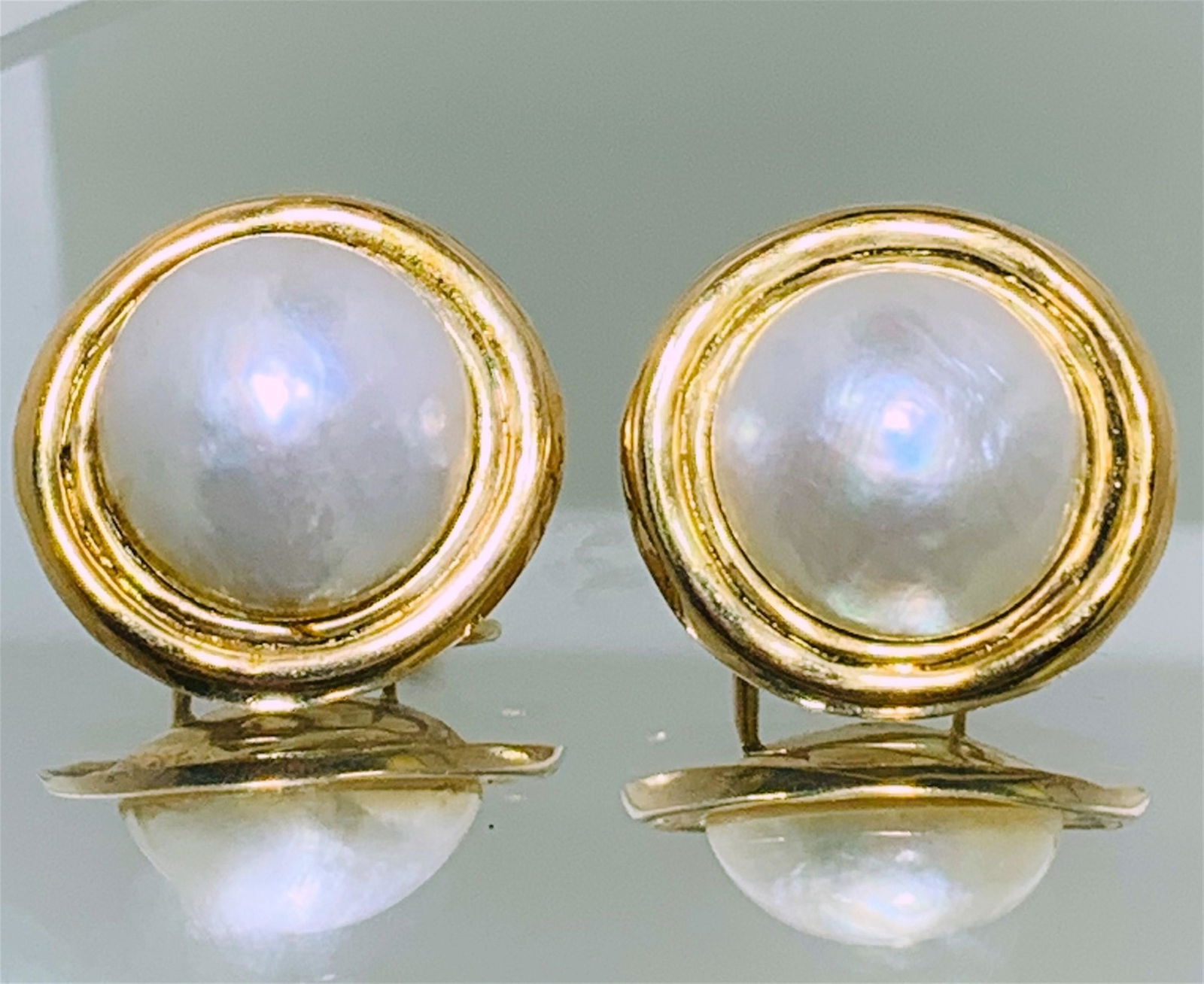 14KT GOLD MABE PEARL EARRINGS (18.80 GRAMS) (1 of 2)
