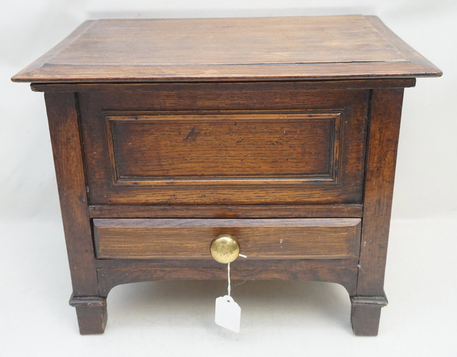 PENNSYLVANIA MINIATURE BLANKET CHEST: Antique American Miniature Blanket Chest, Pennsylvania. Lift top and one drawer. Replaced hinges, missing 1 small piece molding back leg. Measures 16"x12"x13". Weight 12 pds 6 oz. PROVENANCE: A Charle