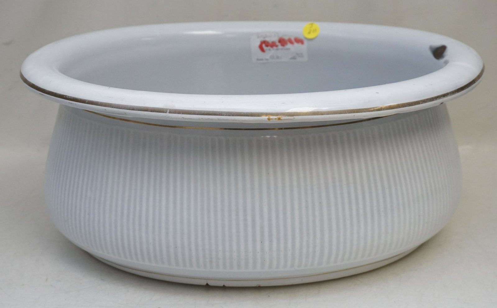 ANTIQUE AUSTRIAN ENAMEL TUB / BASIN: Antique Austrian Enamelware Tub / Basin. Measures 17 1/2"x14 1/2"x7". Weight 5 pds 2 oz Purchased at English Patina, King Street, Charleston SC. PROVENANCE: The Historic Reverend Paul Trapier Gervais 