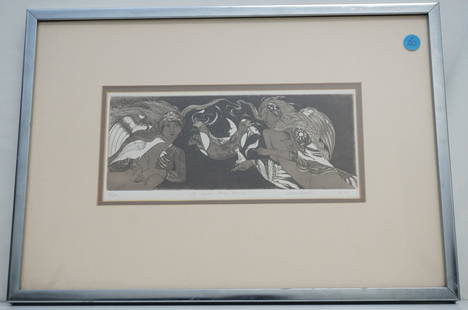 SUSAN BROOKS (California) ENGRAVING: Susan Brooks (California) Limited Edition Engraving. ""Up here, Down There". Number 6 of an edition of only 20. Susan Brooks is a painter & jeweler who creates paintings, drawings, hand wrought