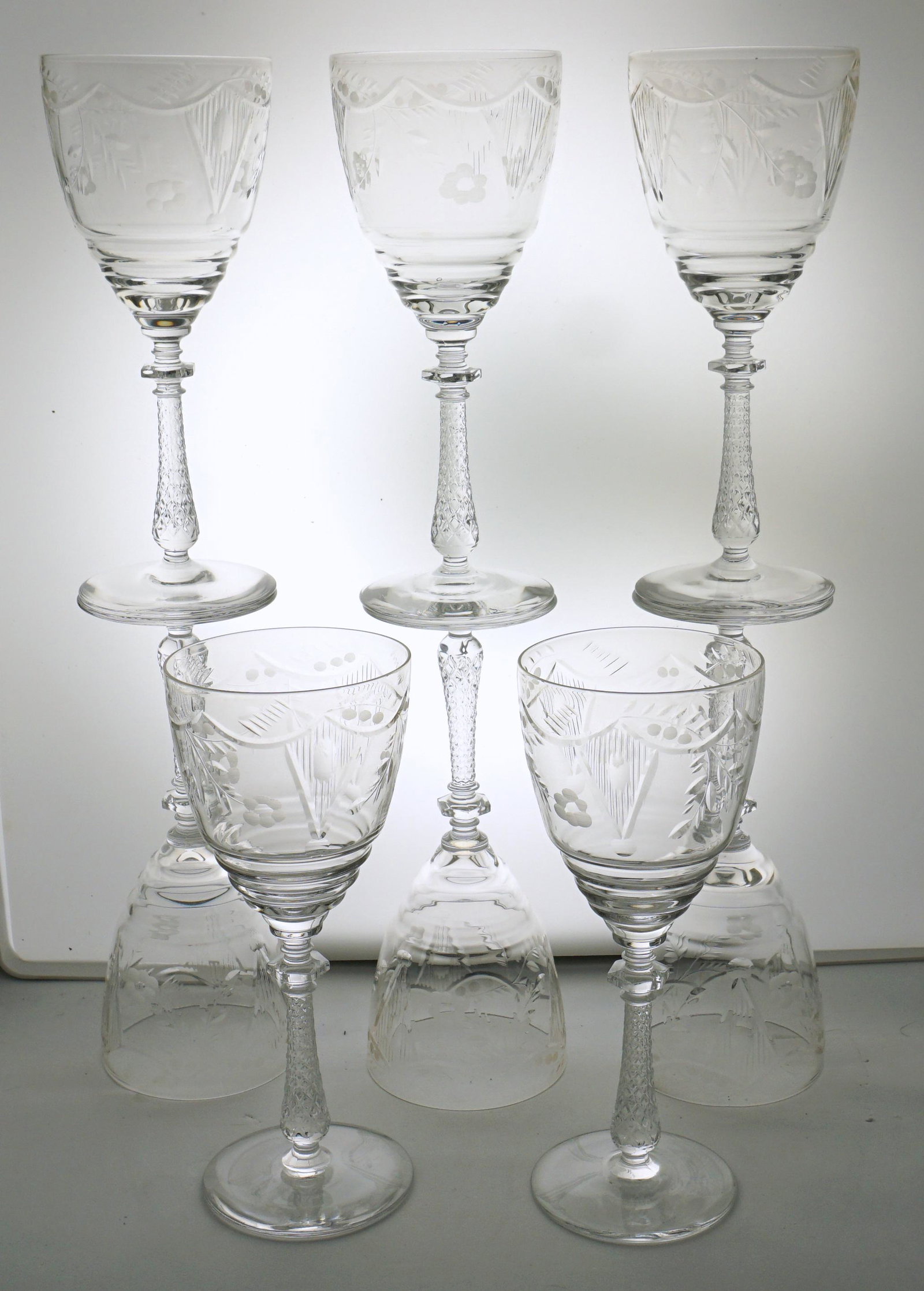 8 ROCK SHARPE CRYSTAL 1930s GROTON WATER GOBLETS: Eight (8) 1930s Rock Sharpe Crystal "Groton" Water Goblets. Each 7 3/4" tall. Weight 4 pds. PROVENANCE: A Private Charleston SC Estate
