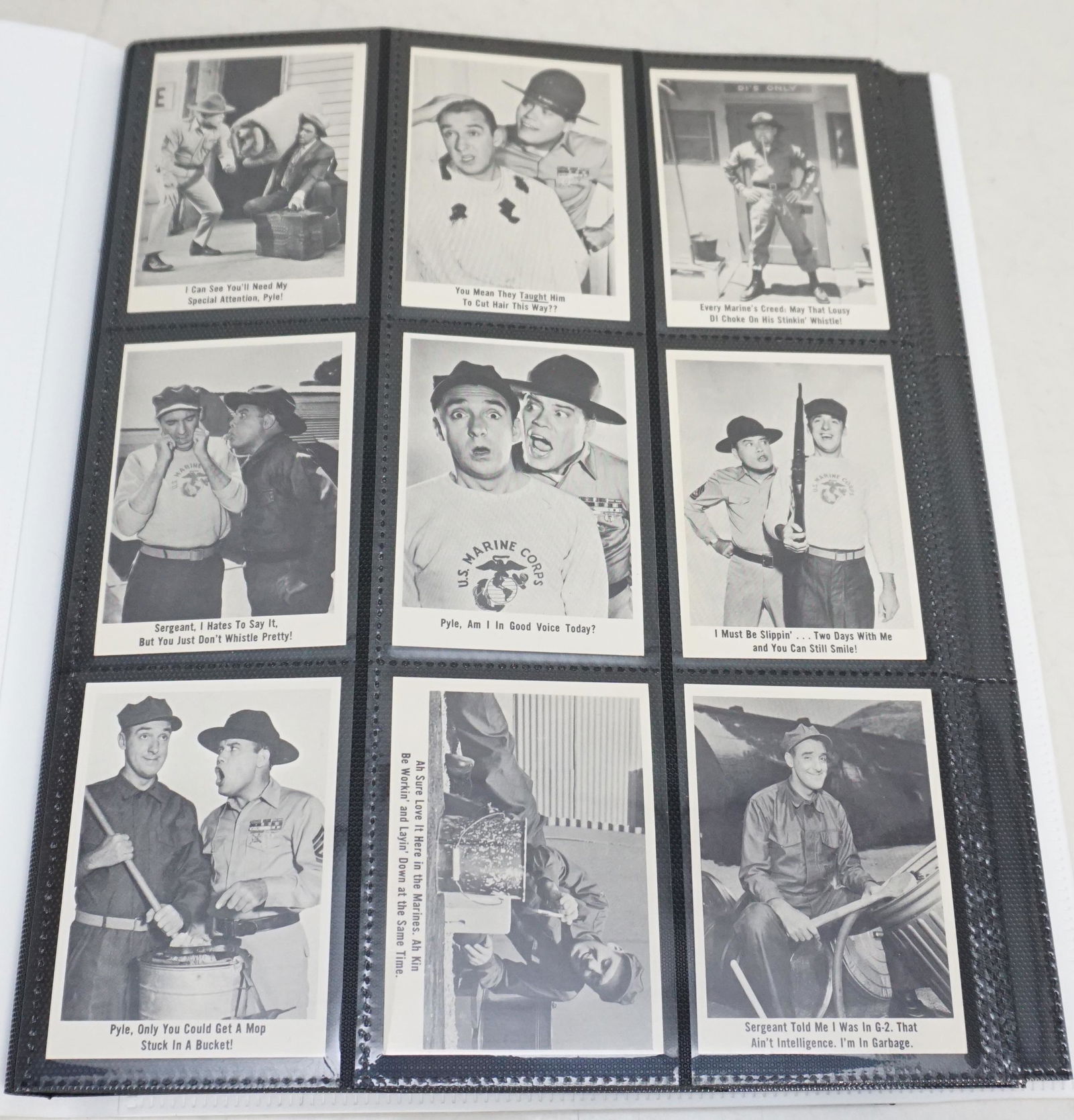 GOMER PYLE USMC TRADING CARDS COMPLETE SET: Fleer's popular 1965 Gomer Pyle Trading Card Set consists of 66 cards. The cards feature black and white still photos, taken from the popular television show. The card backs feature funny quotes perta