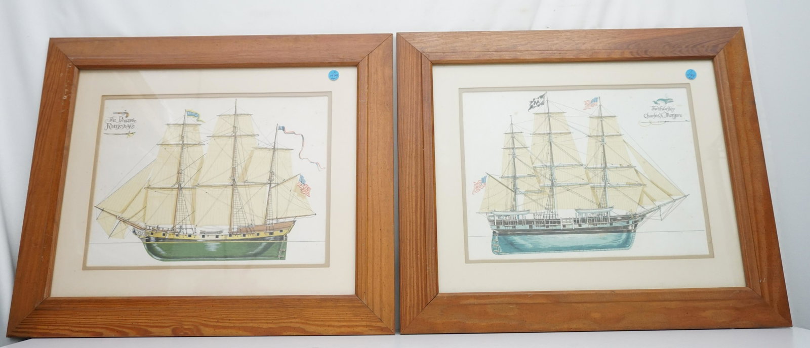 2 JOSEPH A. PHELAN MARITIME LITHOS: Two color offset lithographs of The Whale Ship Charles W. Morgan and The Privateer Rattlesnake by Joseph A. Phelan. In matching Wood Frames. Each 20"x24"x1". Weight 9 pds 5 oz. PROVENANCE: A Private C