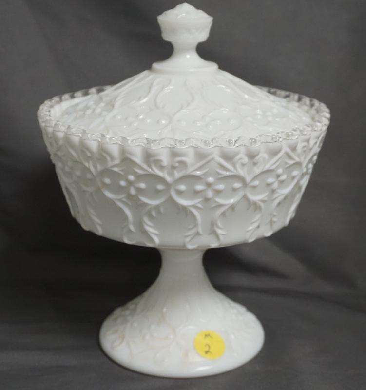 FENTON SPANISH LACE MILK GLASS CANDY DISH (1 of 6)