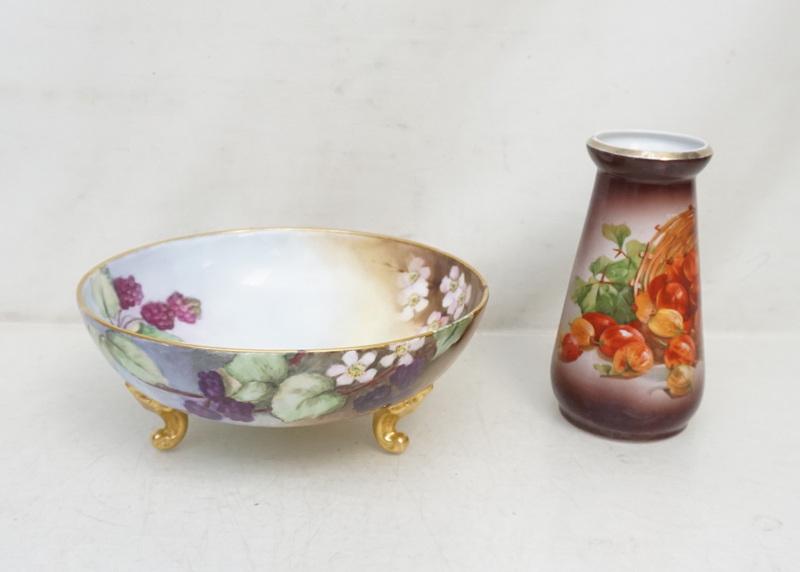 2 ANTIQUE HAND PAINTED LIMOGES VASE & BOWL (1 of 8)