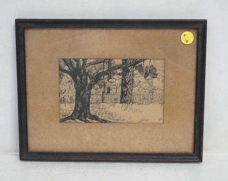 FLORA MACDONALD BRYCE LABRUCE(1852-1931) PEN & INK: Antique Original Pen and Ink by Flora MacDonald Bryce LaBruce (1852-1931) of Jame Island. Ms. LaBruce is listed in the Johnson Collection's Index of Women Artists. On the back of the frame is a label