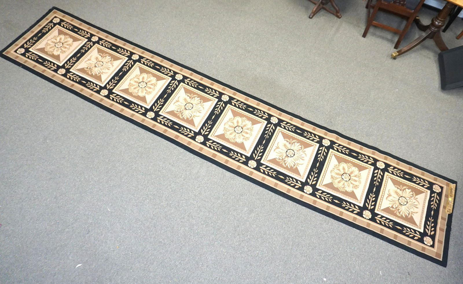 14 FOOT AUBUSSON RUNNER BLACK & TAUPES (1 of 5)