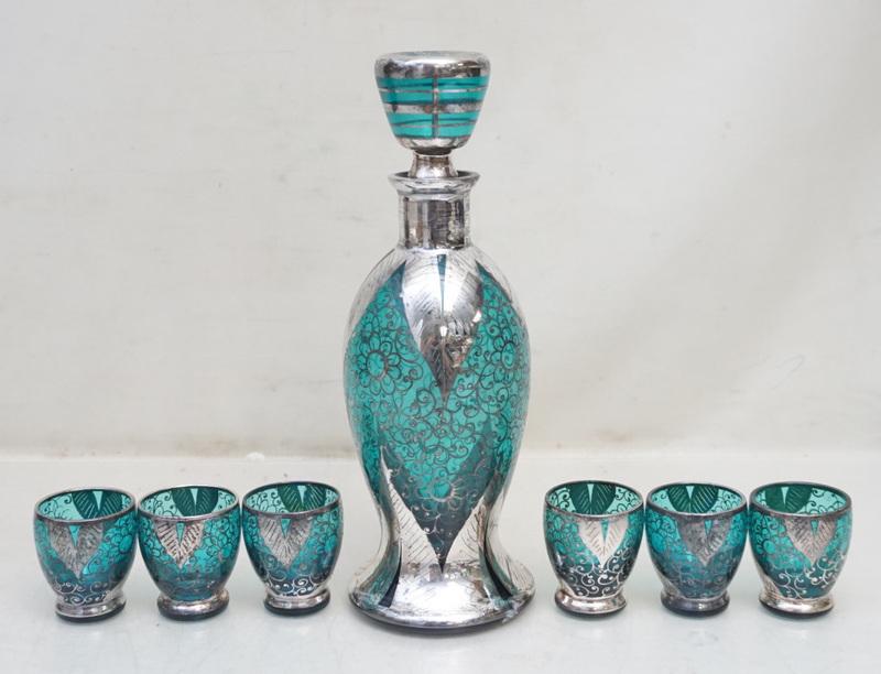 ITALIAN 925 ARGENTO SILVER OVERLAY DECANTER SET (1 of 5)