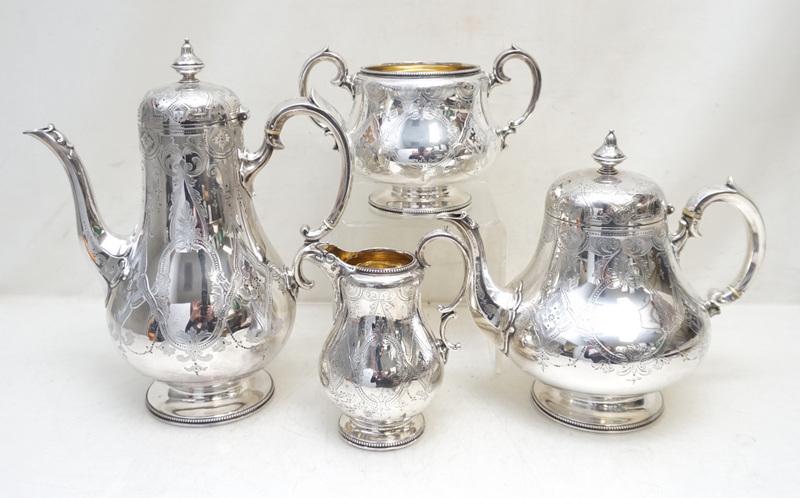1864 ENGLISH 4 PC STERLING SILVER TEA & COFFEE SERVICE (1 of 12)