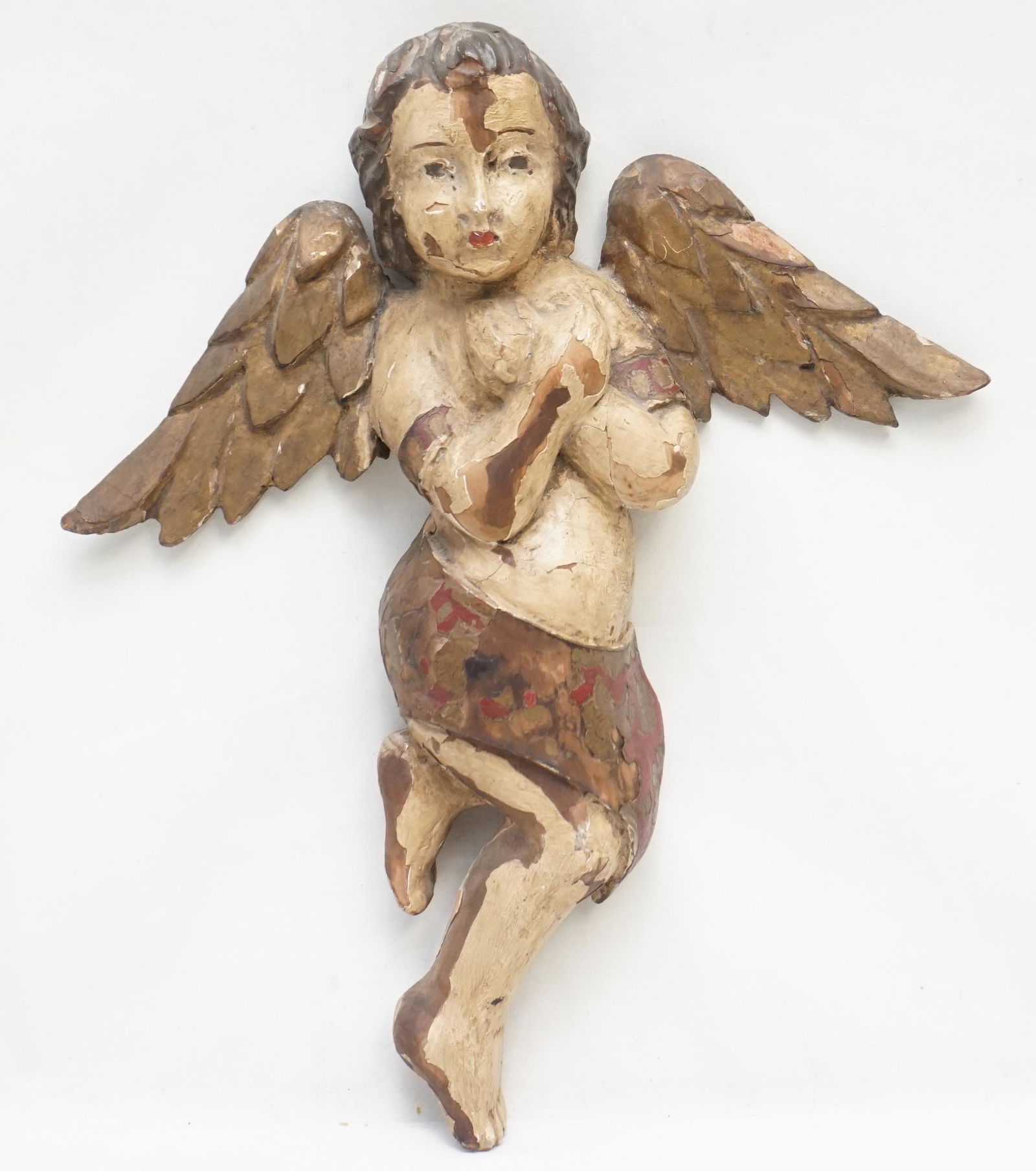 18th c CARVED POLYCHROME PAINTED ANGEL (1 of 11)