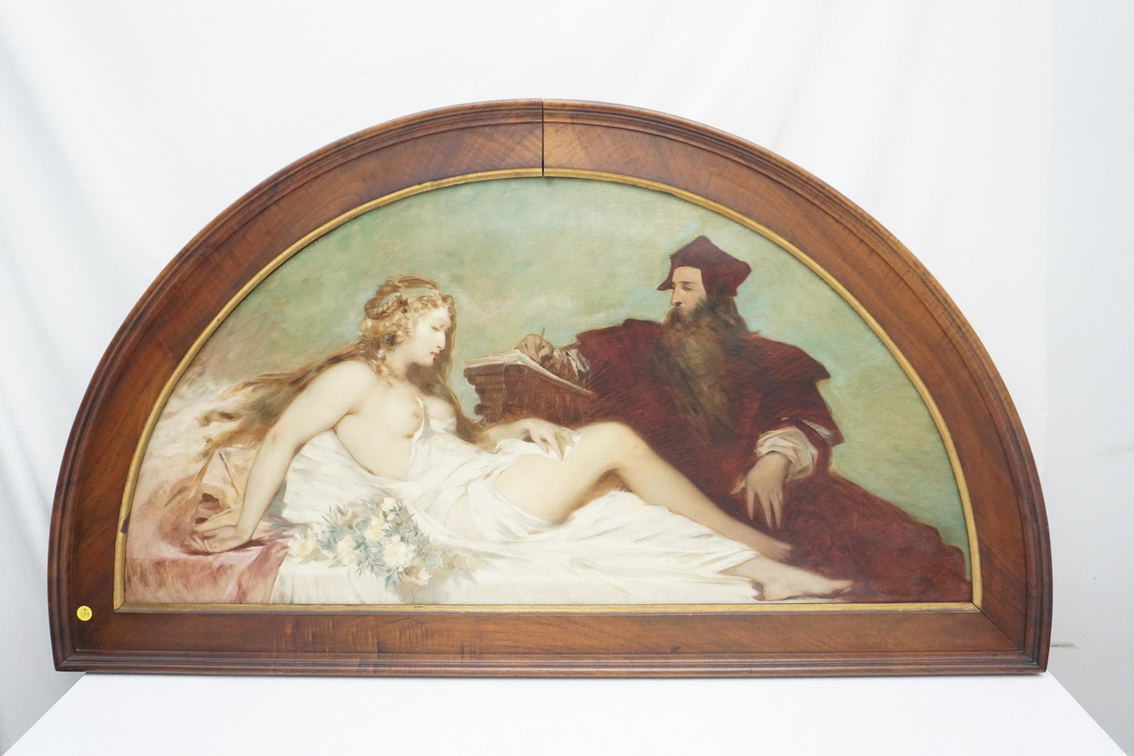 SIGMUND WALTER HAMPEL (1867-1949) RECLINING NUDE: Sigmund Walter Hampel (1867-1949) Belle Epoque Nude Reclining Oil on Canvas in French Walnut Frame. Signed lower right. Purchased at the Galerie Gabrielle Laroche in Paris. In frame measures 49"x28"x2
