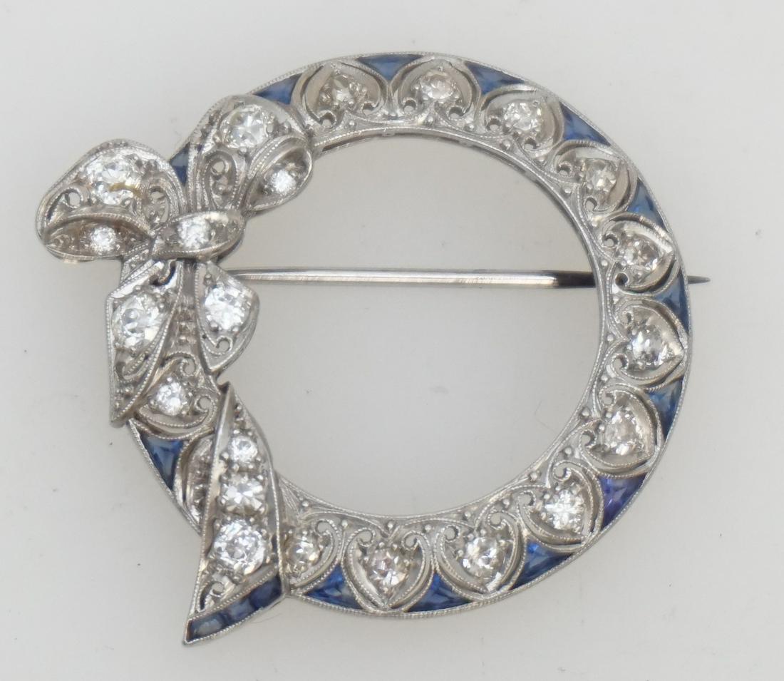 ART DECO PLATINUM SAPPHIRE & DIAMOND ROUND BROOCH (1 of 4)