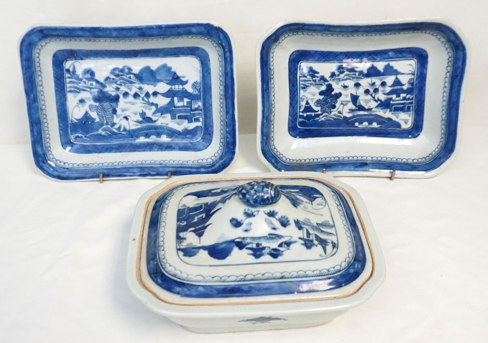 3 PC 19TH C BLUE CANTON WARE (1 of 11)