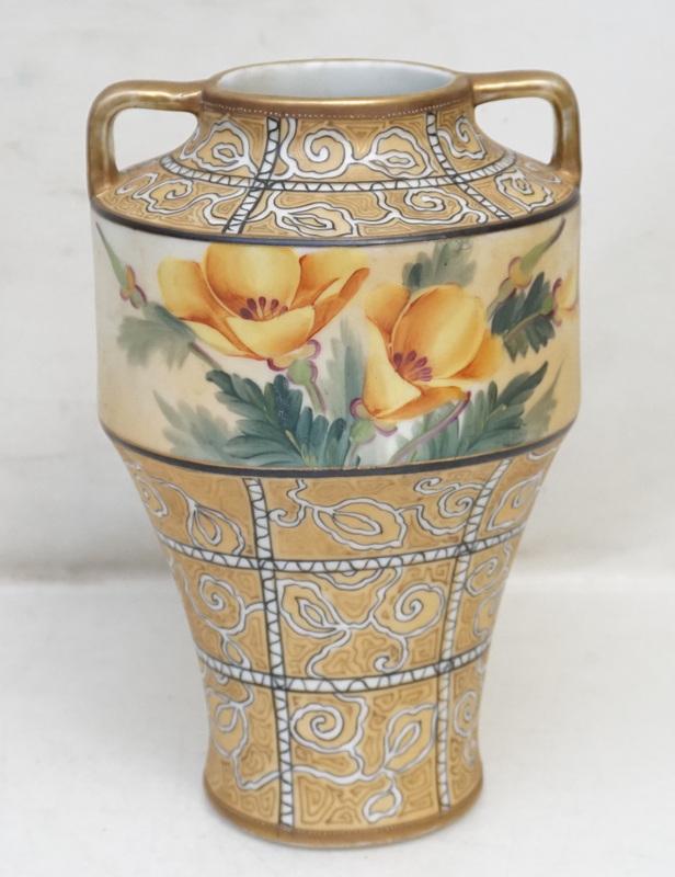NIPPON HAND PAINTED PORCELAIN HANDLED VASE (1 of 7)