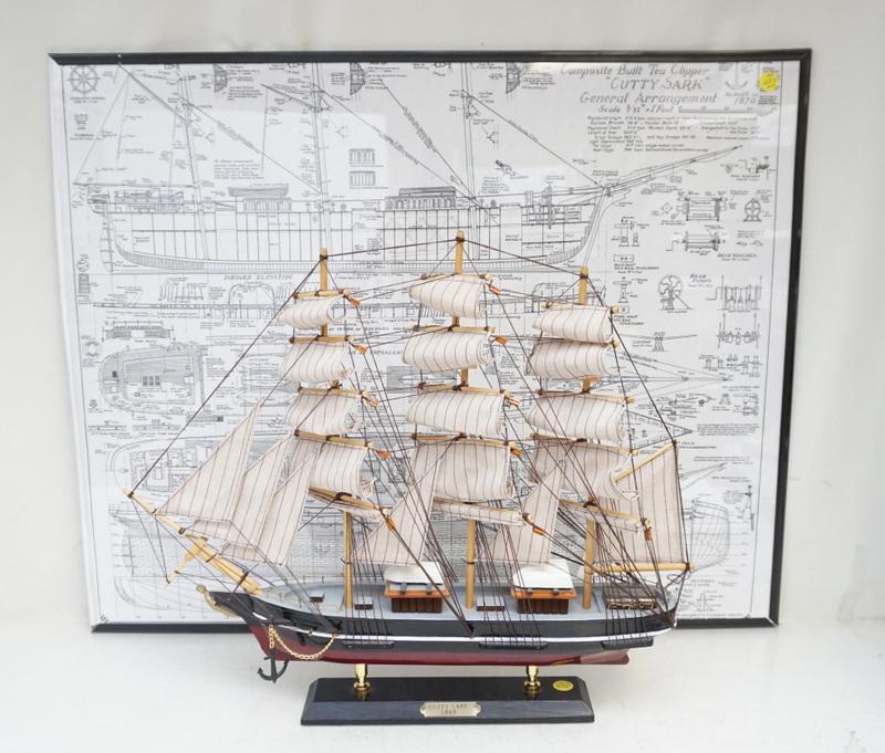 CUTTY SARK SHIPS MODEL & FRAMED BLUEPRINT (1 of 12)