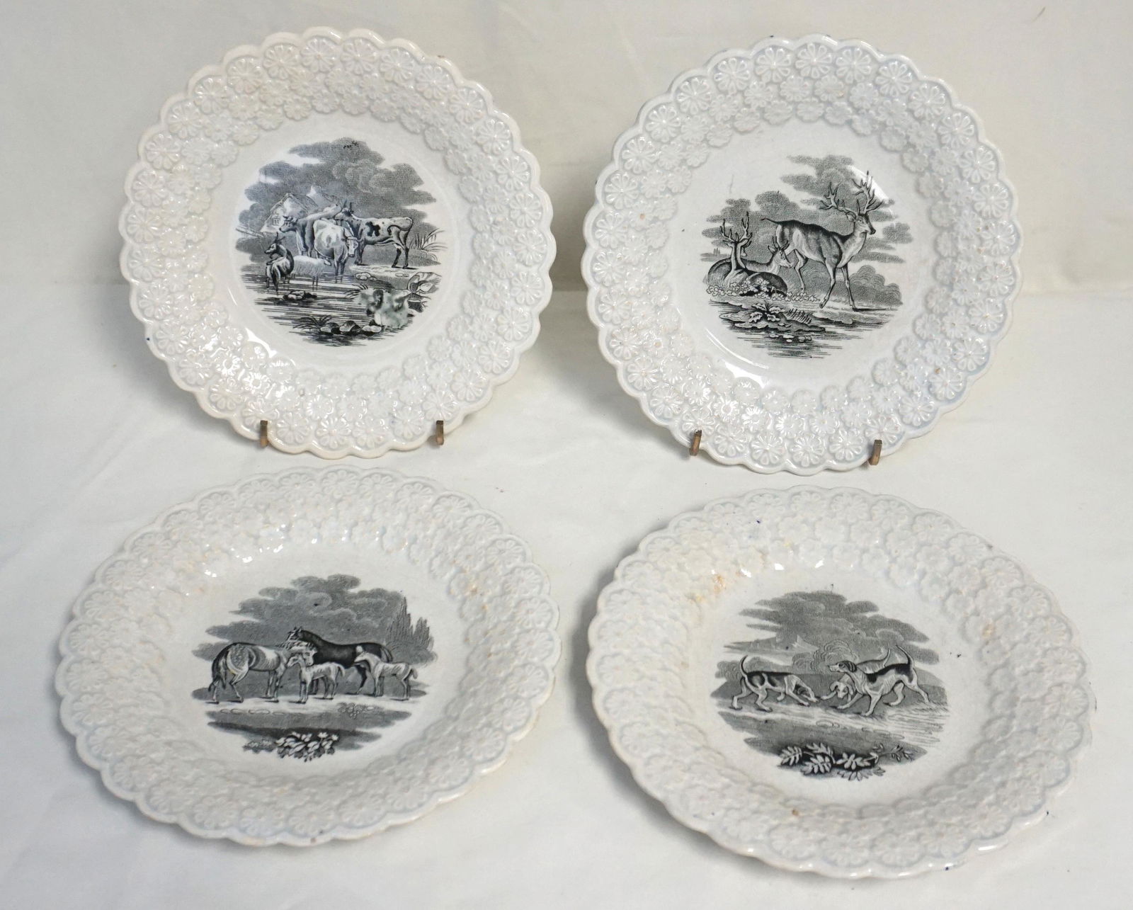 4 pc ENGLISH c. 1800 PEARLWARE PLATES DAWSON & CO (1 of 8)