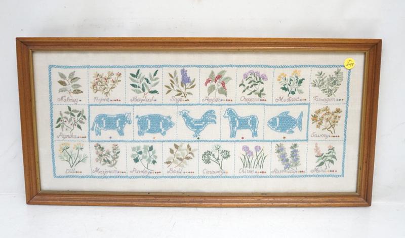 VINTAGE HERBS KITCHEN EMBROIDERED NEEDLEWORK (1 of 6)
