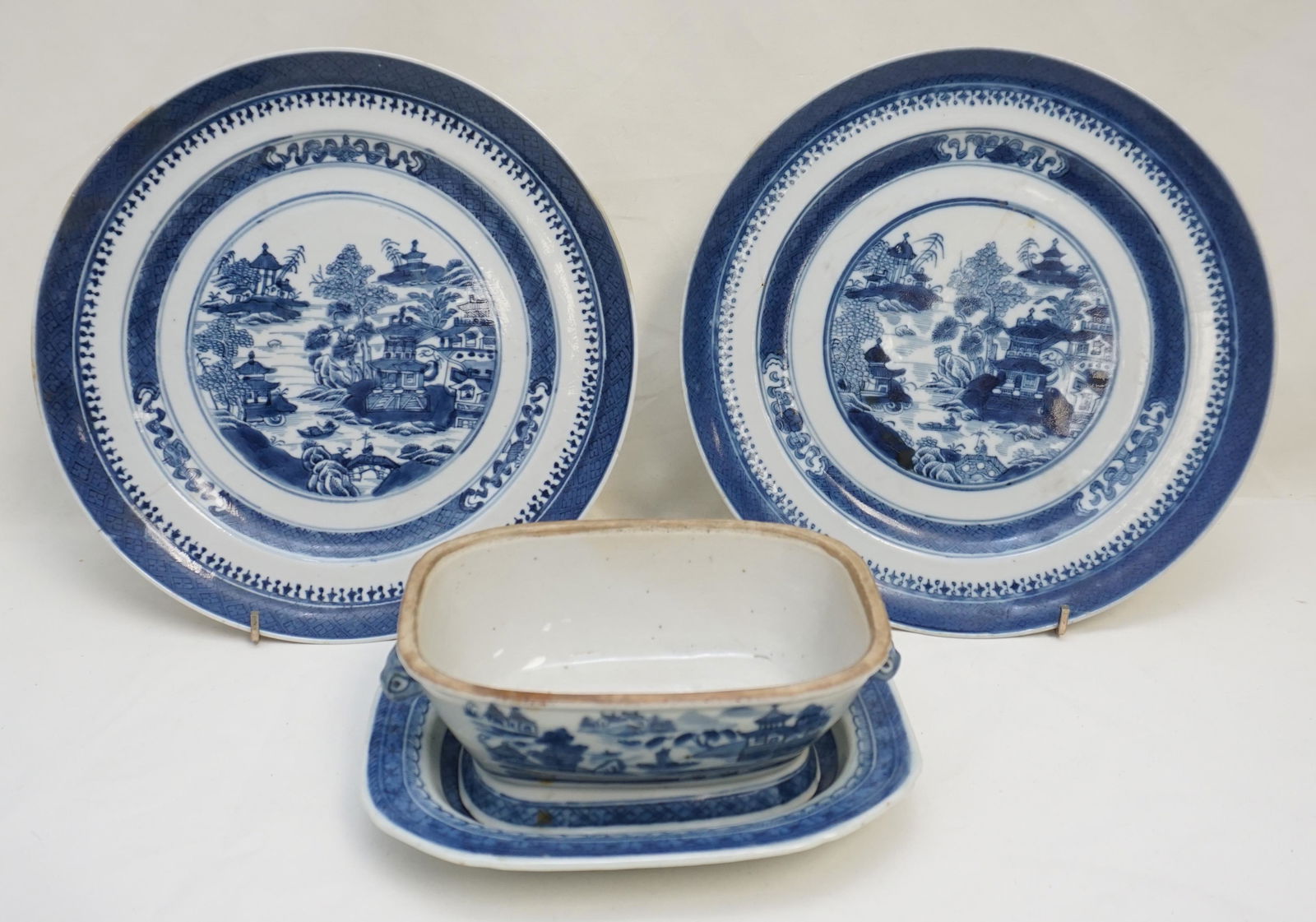 4 PC 19TH C BLUE CANTON CHINESE EXPORT (1 of 12)