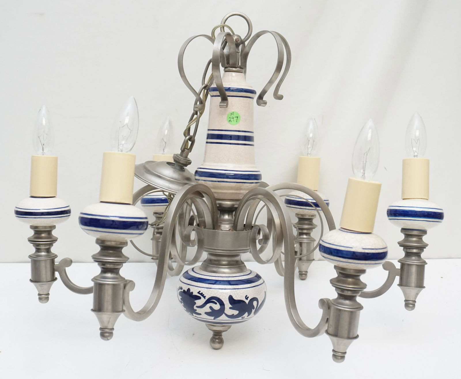 BLUE & WHITE PORCELAIN 6 ARM CHANDELIER (1 of 7)