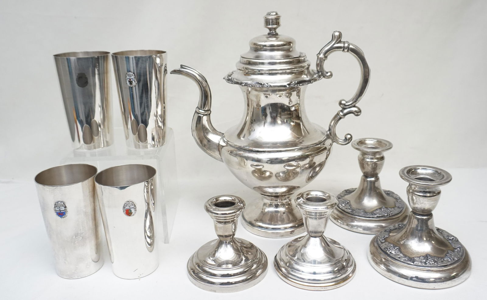 9 pc VINTAGE SILVERPLATE - COFFEEPOT - CANDLES (1 of 11)