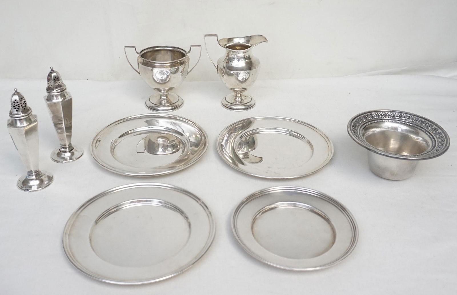 8 pc STERLING SILVER PLATE - BOWL - CREAM - SUGAR + (1 of 6)