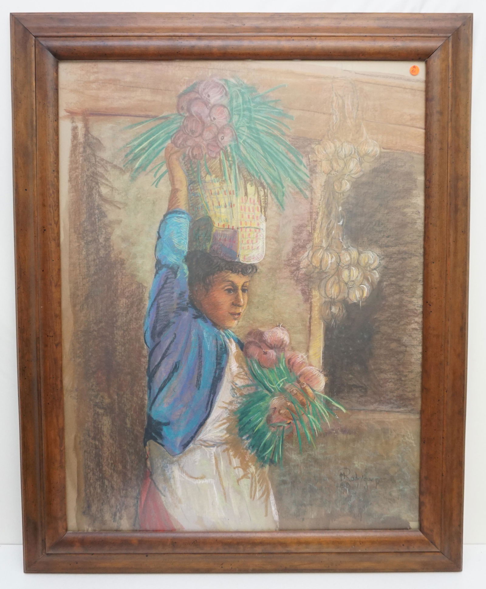 LARGE VINTAGE PASTEL M. RODRIGUEZ (1 of 8)