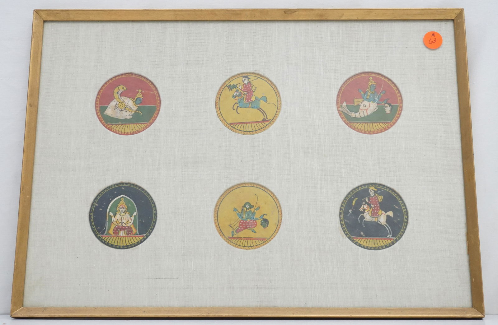 SIX ANTIQUE HAND PAINTED PLAYING CARDS FRAMED (1 of 5)