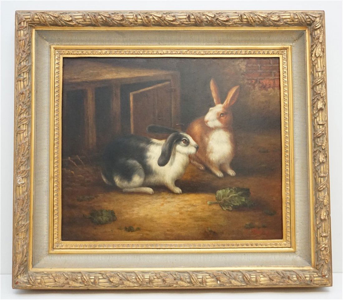 FRAMED RABBITS PAINTING - P. ROLENS (1 of 7)