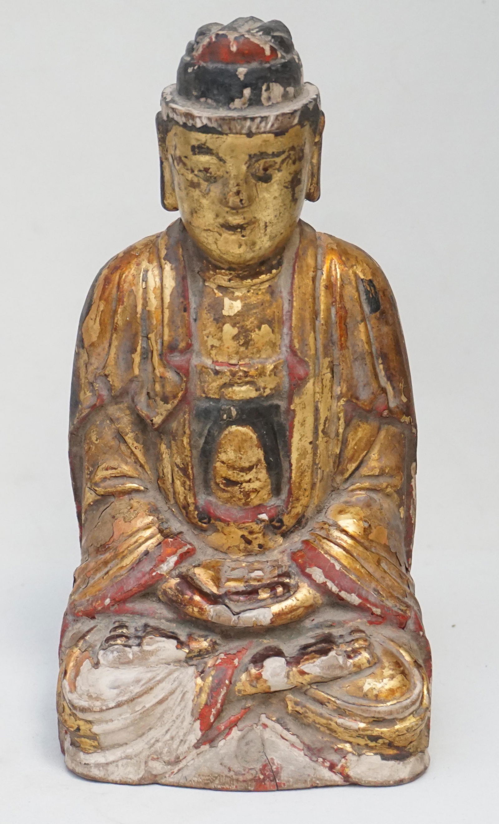 18th/19th c CARVED GILDED POLYCHROME BUDDHA (1 of 10)