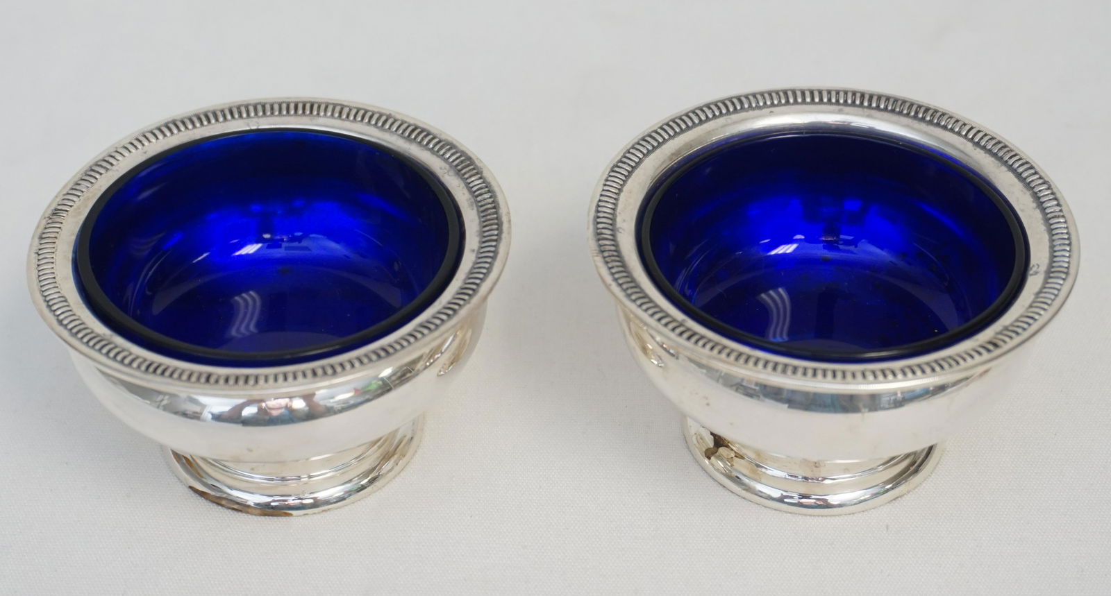 PAIR STERLING SILVER COBALT MASTER SALT CELLARS (1 of 7)