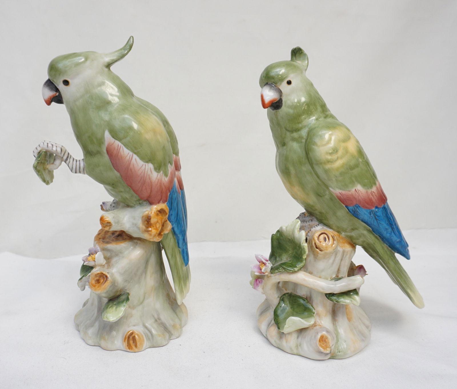 PAIR PORCELAIN GREEN PARROTS (1 of 7)