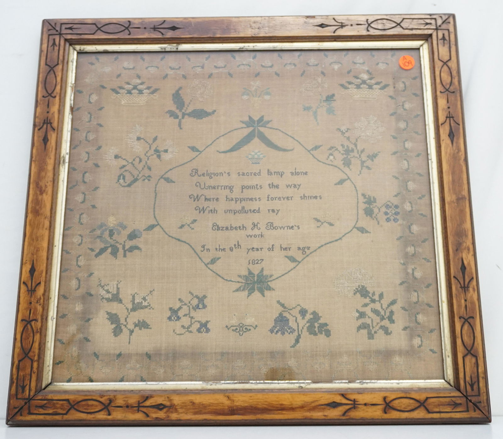 NEEDLEWORK SAMPLER 1827 - ELIZABETH H BOWNE (1 of 6)