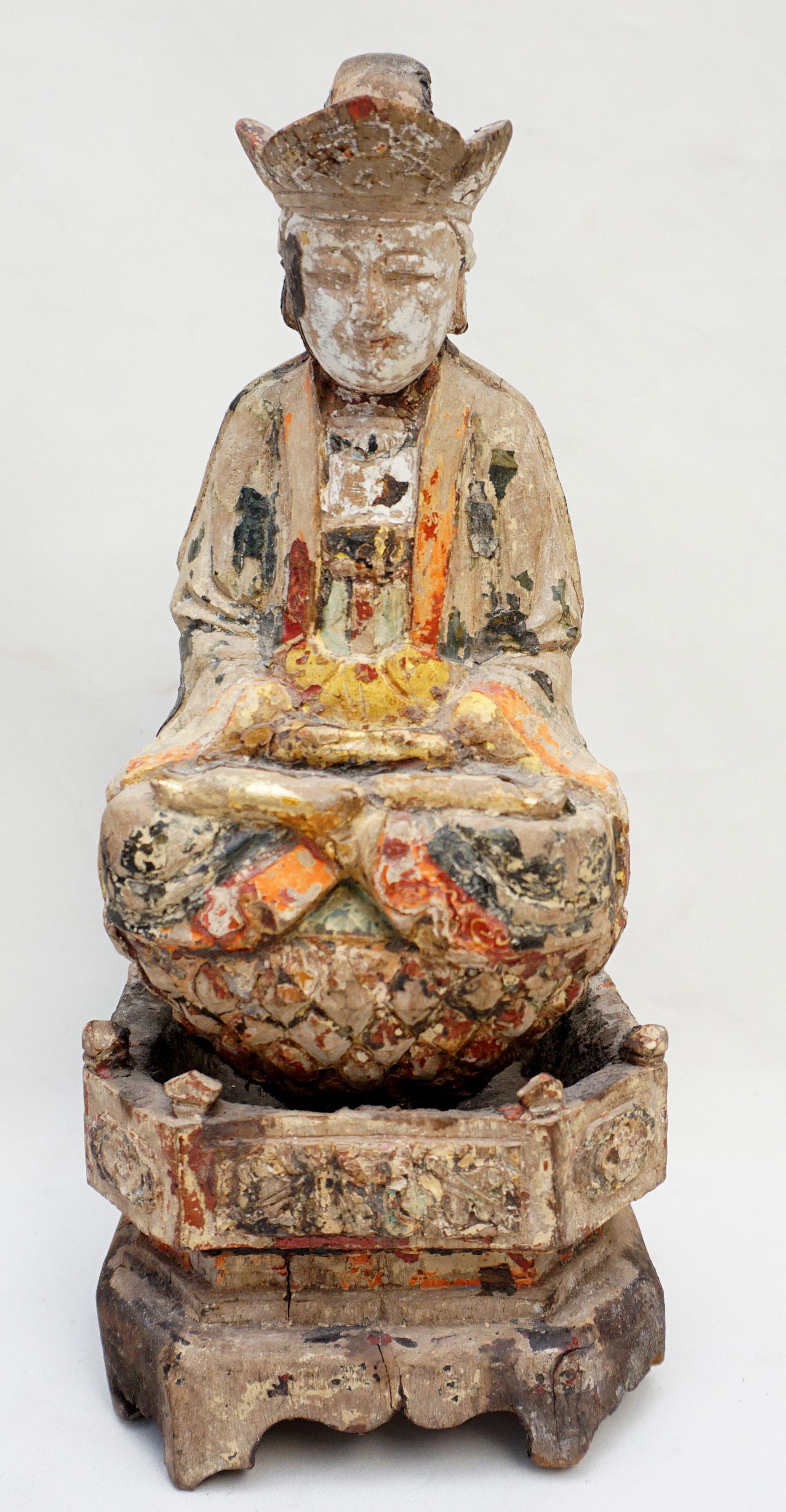 18th c CHINESE CARVED POLYCHROME BUDDHA (1 of 12)