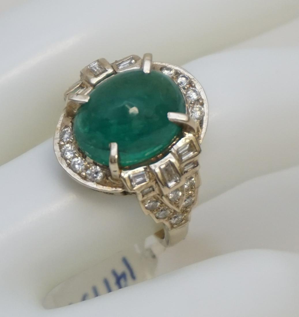 FABULOUS EMERALD CABOCHON & DIAMOND RING (SZ 8.5) (1 of 5)