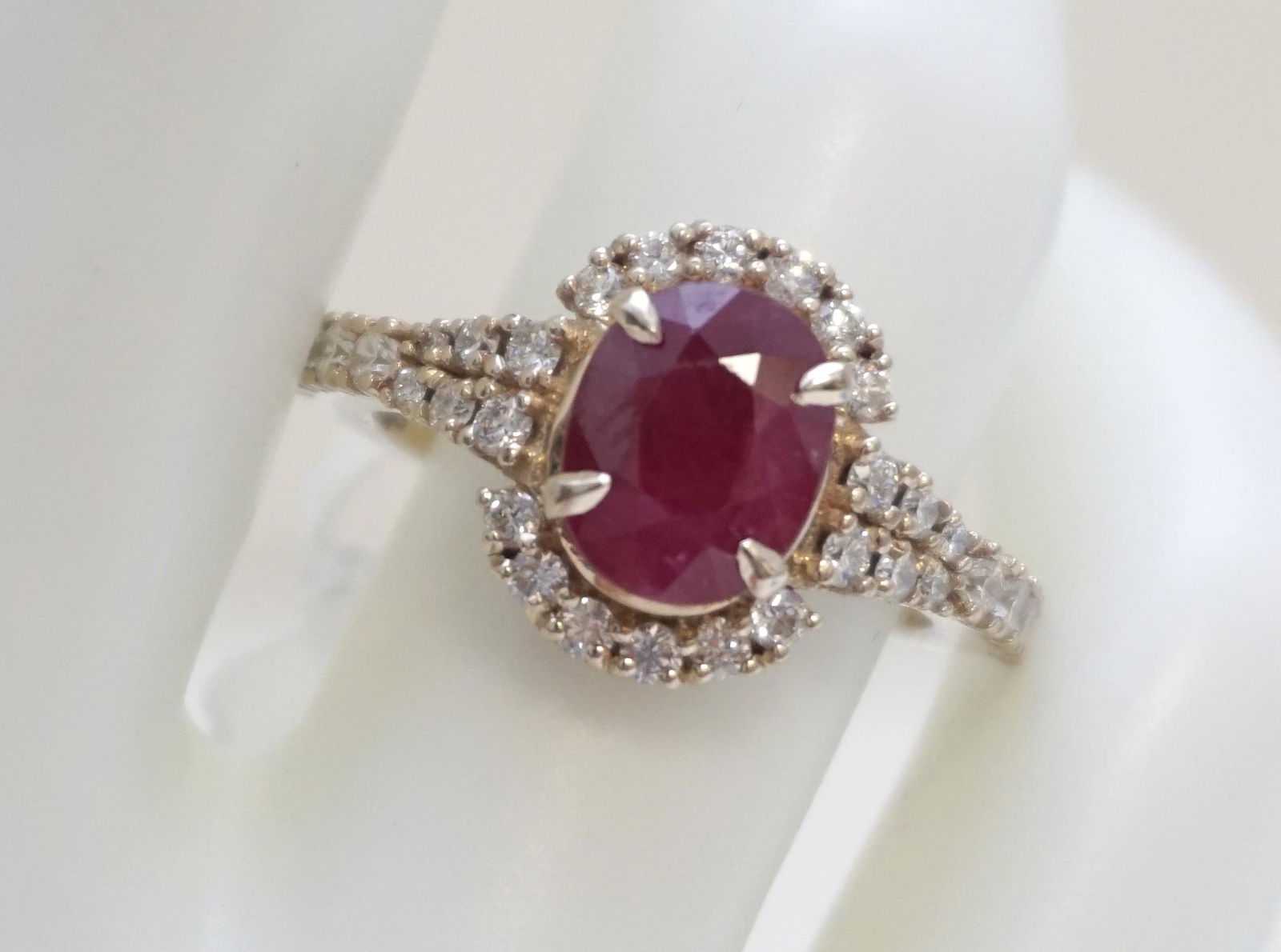 CLASSIC RUBY & DIAMOND HALO RING (SZ 8) (1 of 5)