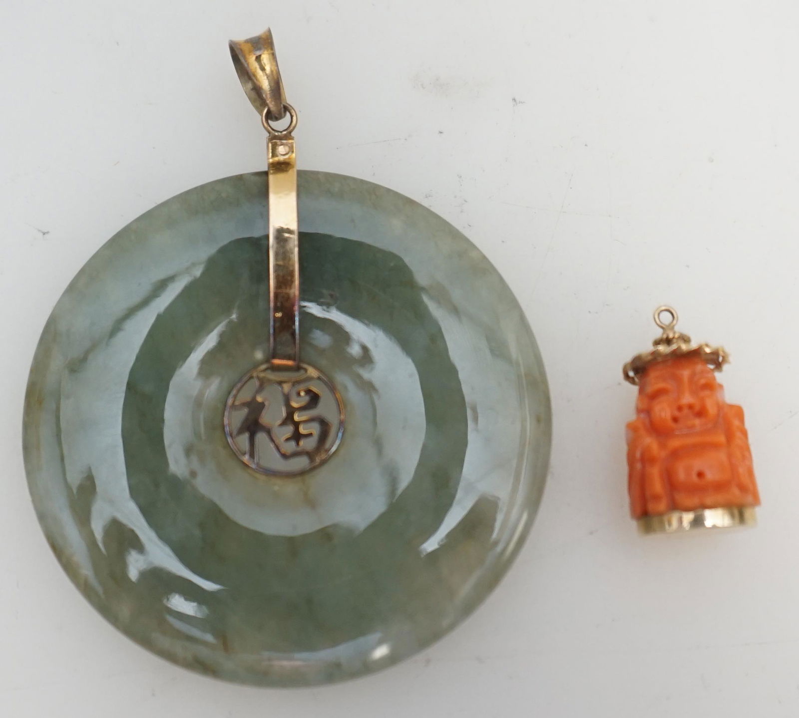 2 PC 14K JADE PENDANT & CORAL BUDDHA (1 of 6)