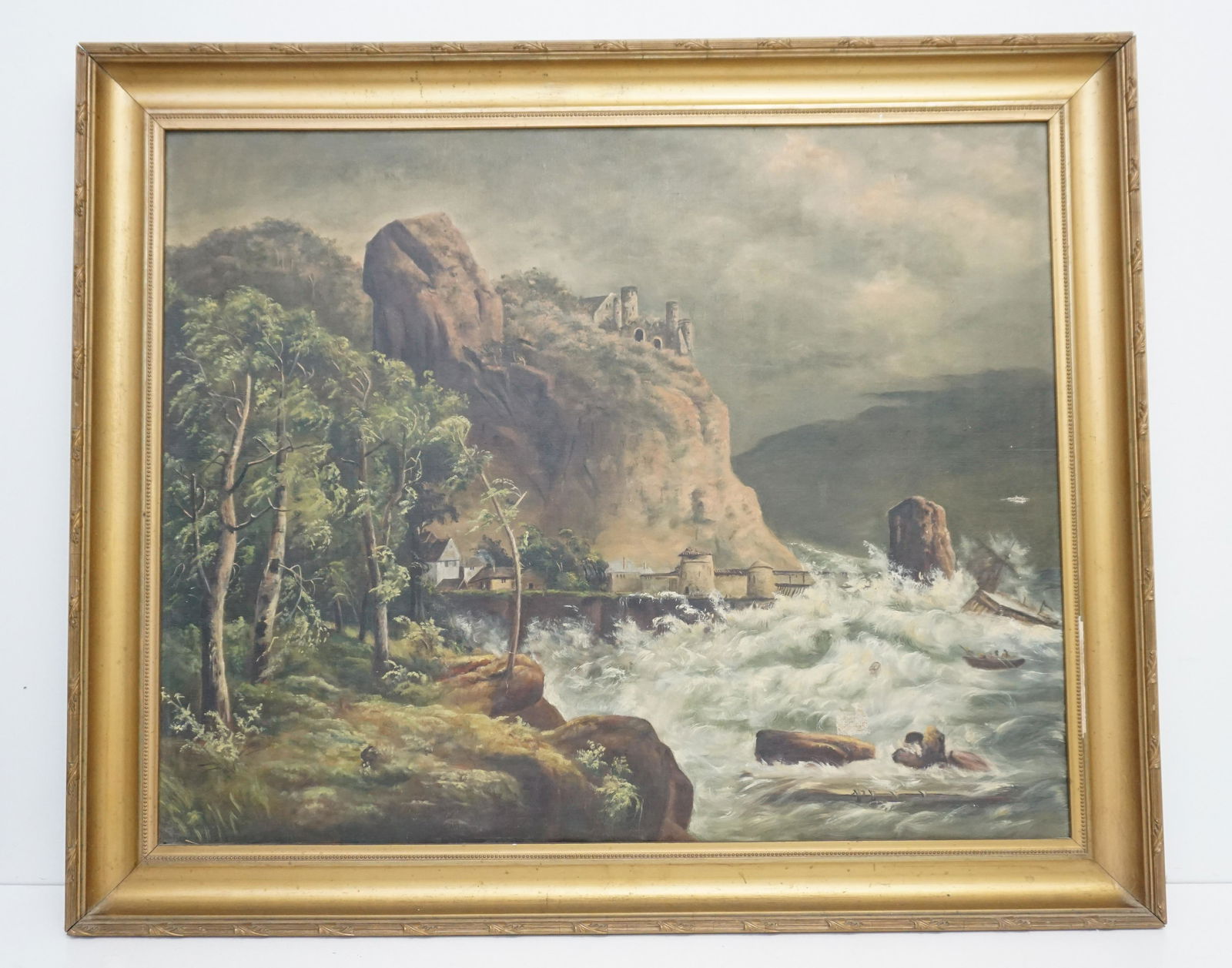 ANTIQUE OIL ON CANVAS SHIPWRECK (1 of 9)