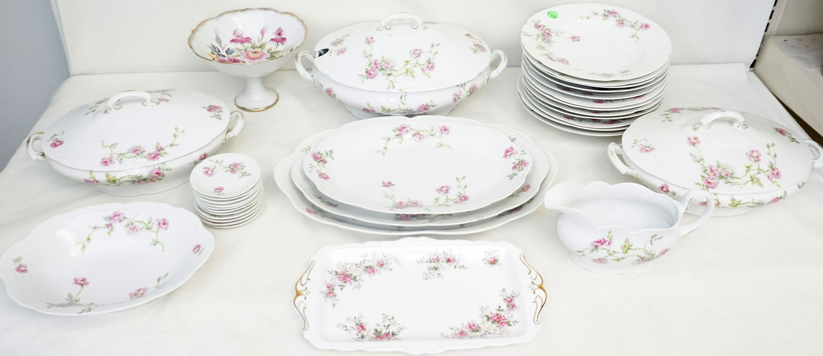 33 PC VINTAGE FLORAL CHINA TUREEN, SOUPS + (1 of 6)