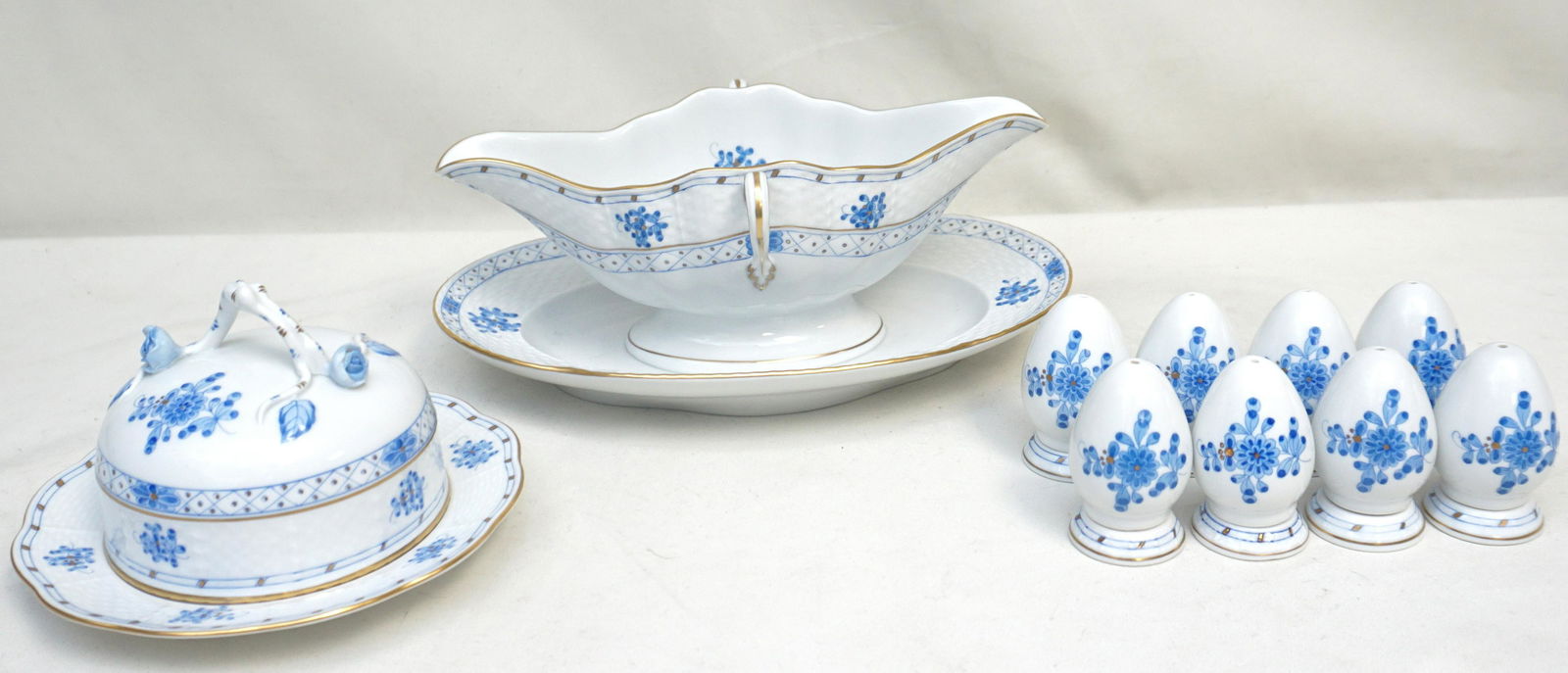 12 pc HEREND BLUE GARDEN SAUCE - BUTTER + (1 of 13)