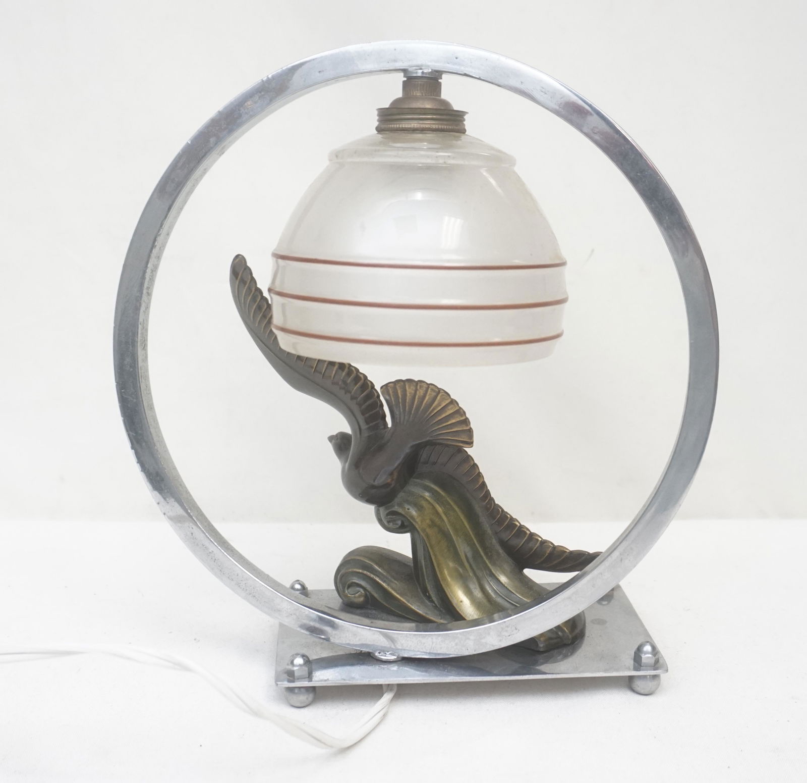 ART DECO BRONZE CHROME BIRD LAMP (1 of 7)