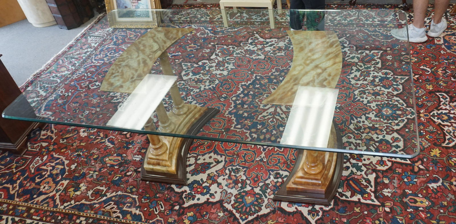 NEOCLASSICAL MARBLE & GLASS DINING TABLE (1 of 4)