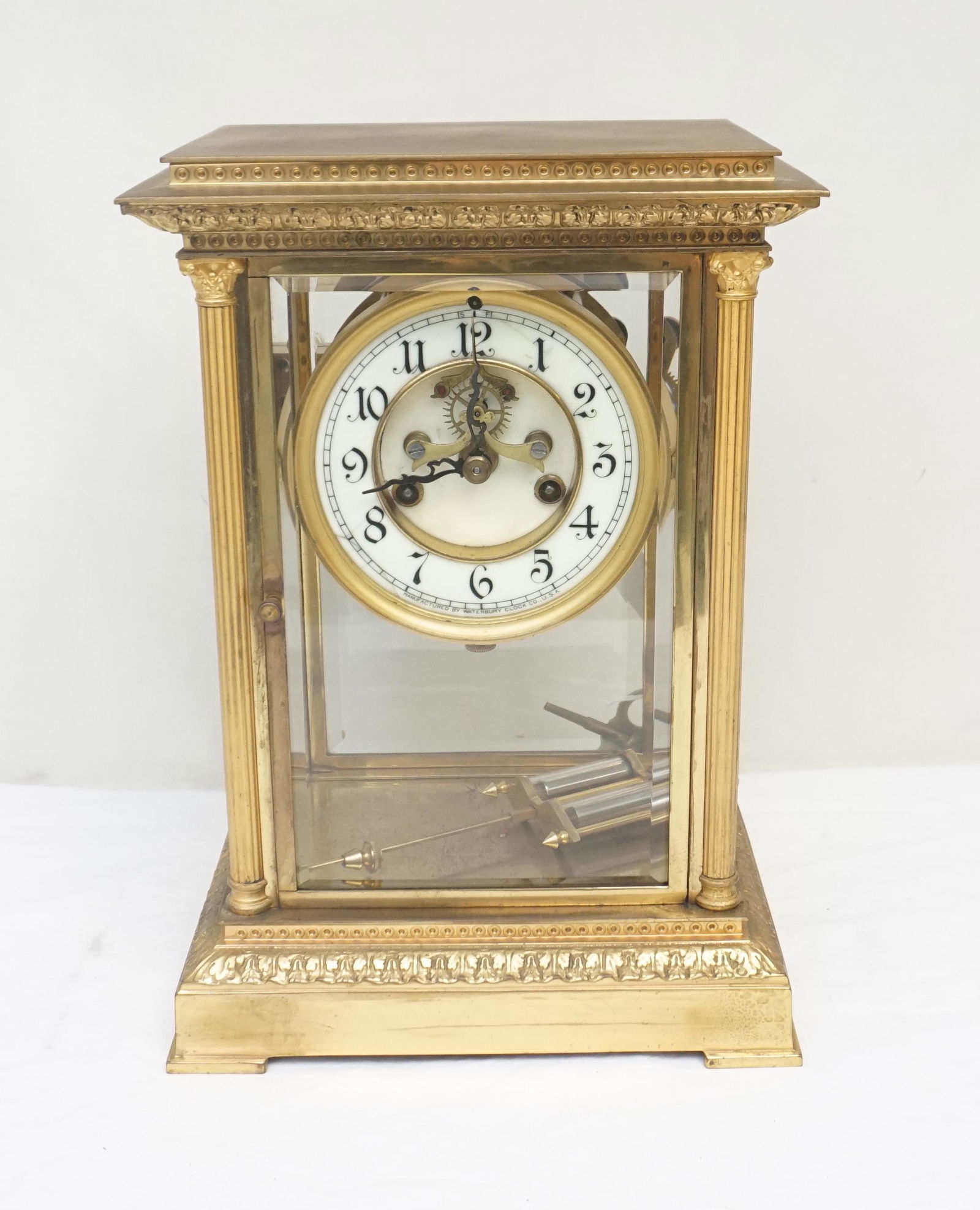 ANTIQUE BRASS CASE WATERBURY SHELF CLOCK (1 of 11)