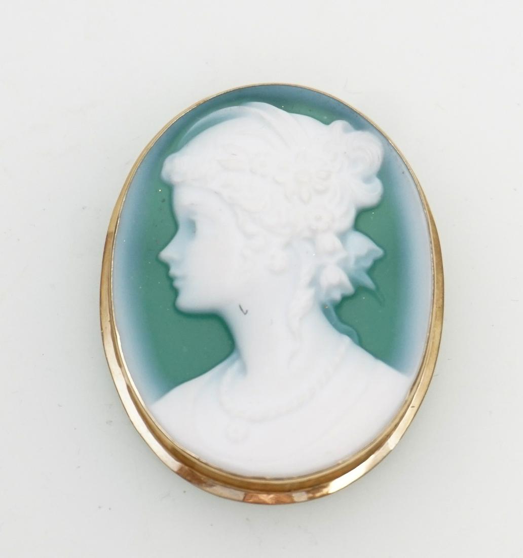 ITALIAN 18k GOLD GREEN AGATE BROOCH PENDANT (1 of 5)