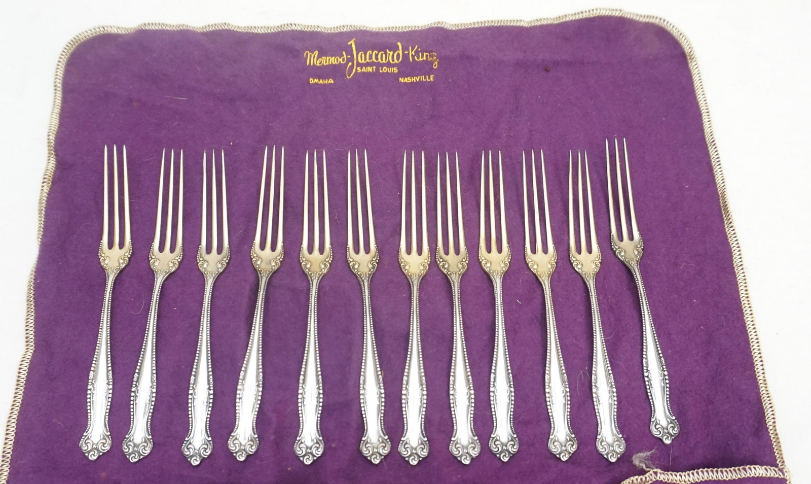 12 STERLING SILVER STRAWBERRY FORKS 19th c (1 of 8)
