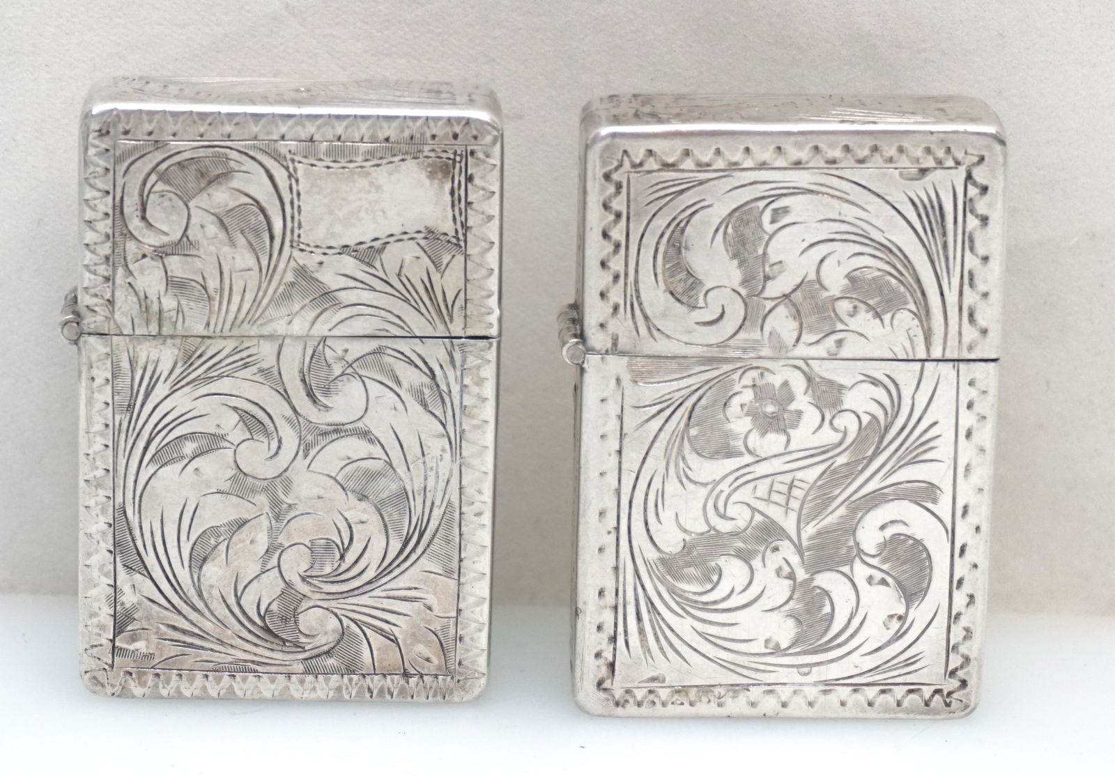 PAIR ANTIQUE STERLING MATCH SAFES (1 of 8)