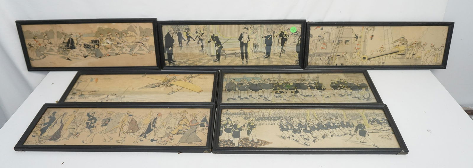 7 FRAMED HENRI GERVASE FRENCH MILITARY CARTOONS (1 of 6)